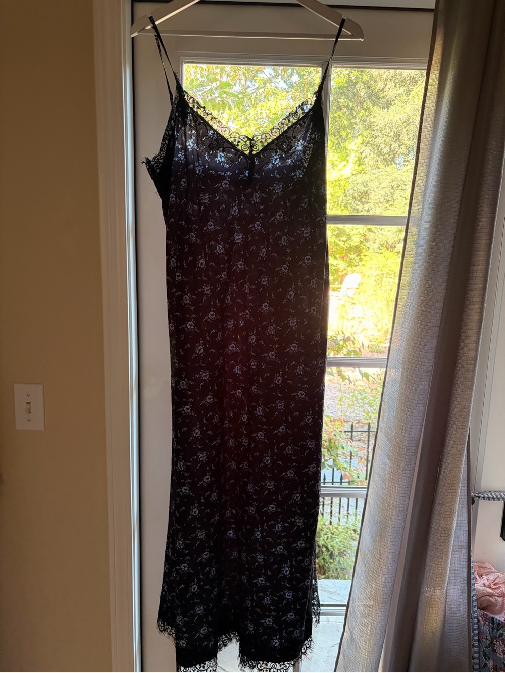 GAP Black Floral Lace-Trim Slip Dress